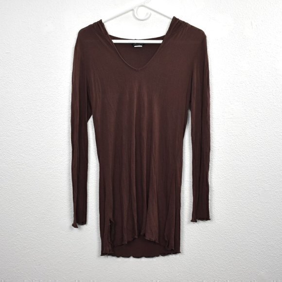 Athleta Long Sleeve w/Hood top Size Small Color Brown Gently Used Condition - Picture 2 of 4